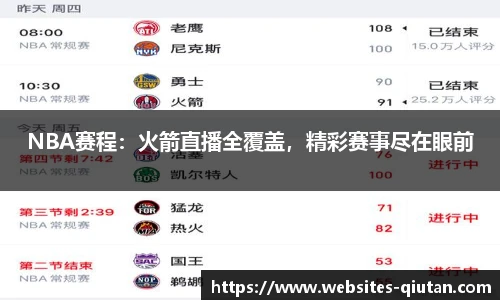 NBA赛程：火箭直播全覆盖，精彩赛事尽在眼前